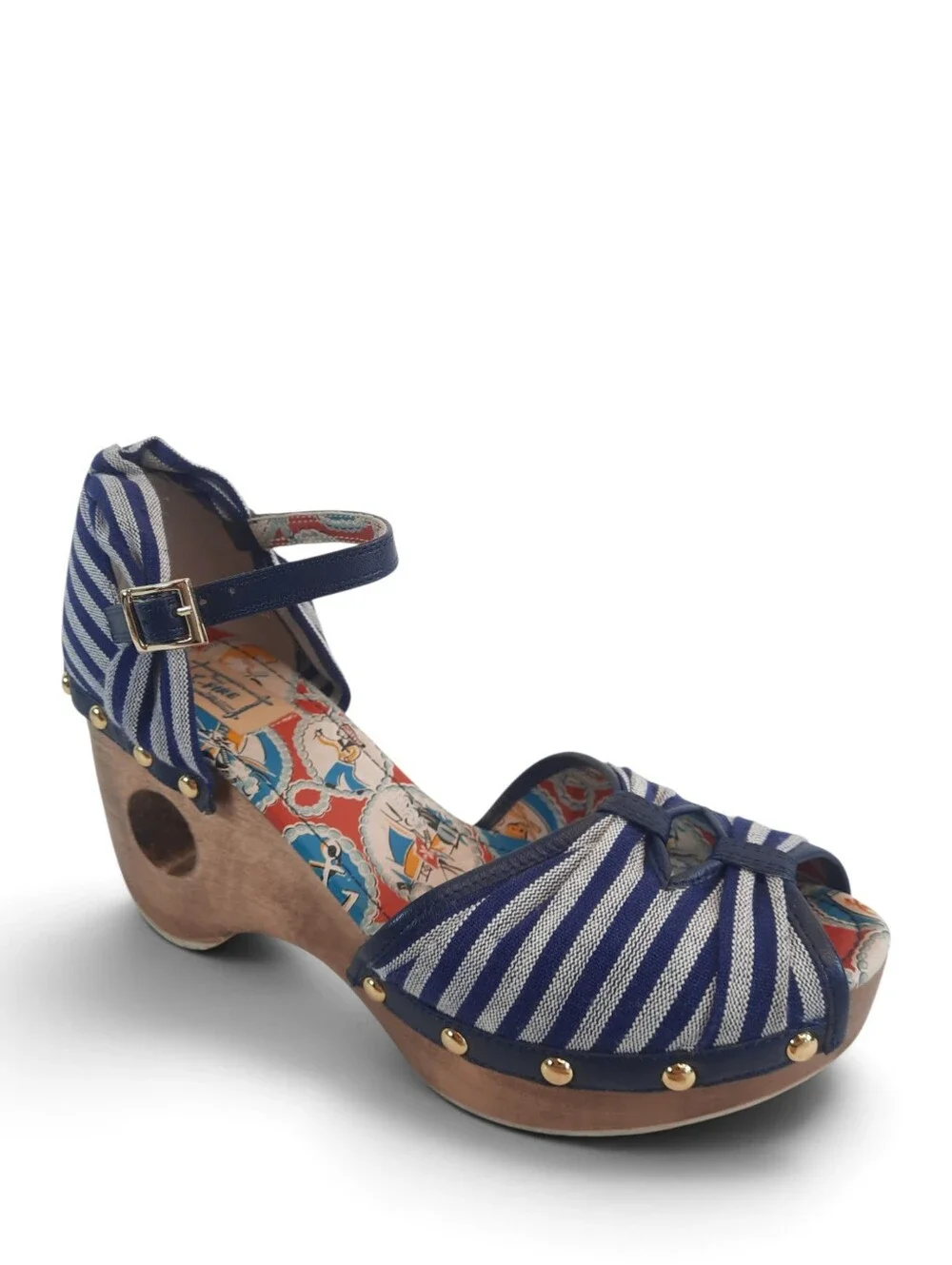 MISS L-FIRE Retro 50s Hawaiian Sandal Pin-Up Wood Platform Nautical Cut Out 9.5